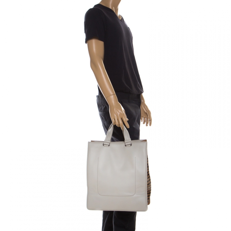 Pre Owned Bottega Veneta Tri Color Intrecciato Leather Checker Tote