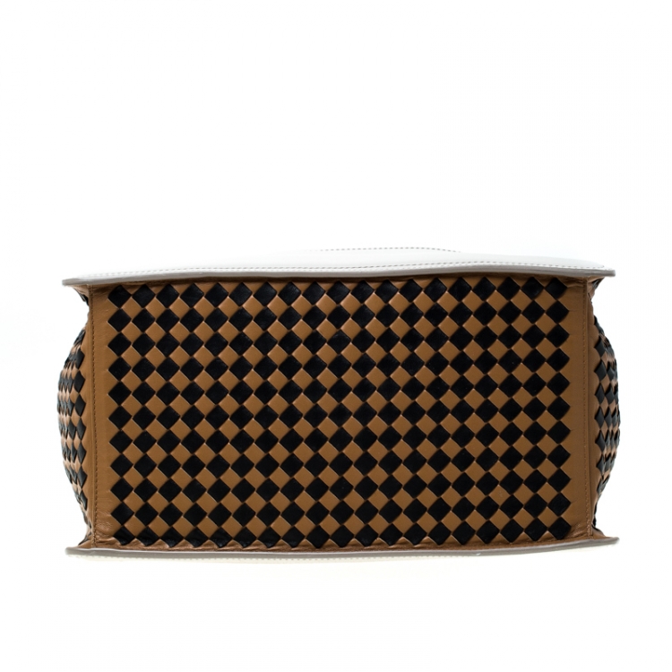 Pre Owned Bottega Veneta Tri Color Intrecciato Leather Checker Tote
