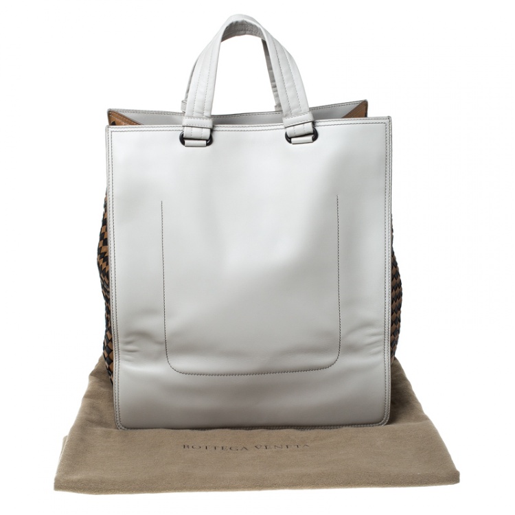 Pre Owned Bottega Veneta Tri Color Intrecciato Leather Checker Tote