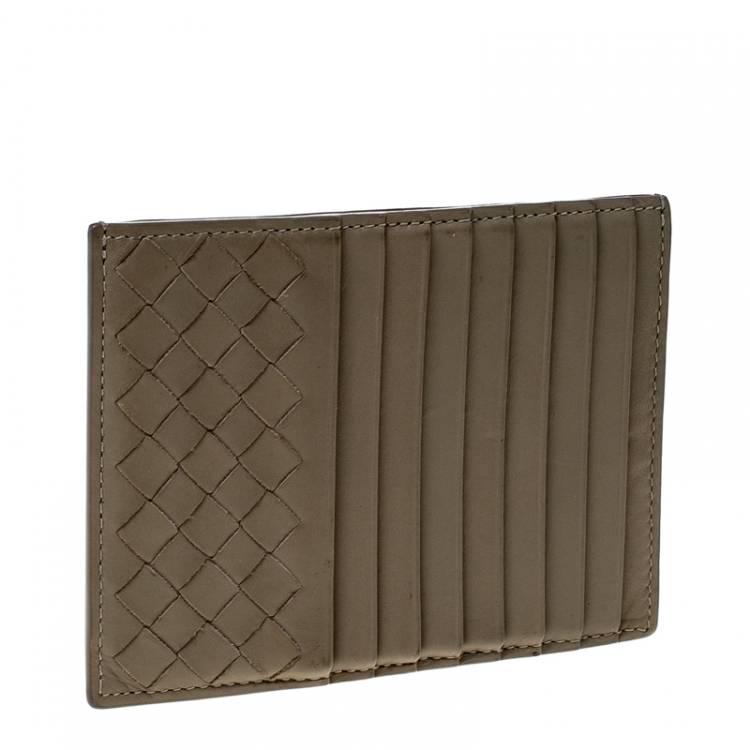 Pre Owned  Bottega Veneta Beige Intrecciato Leather Card Holder 8CC
