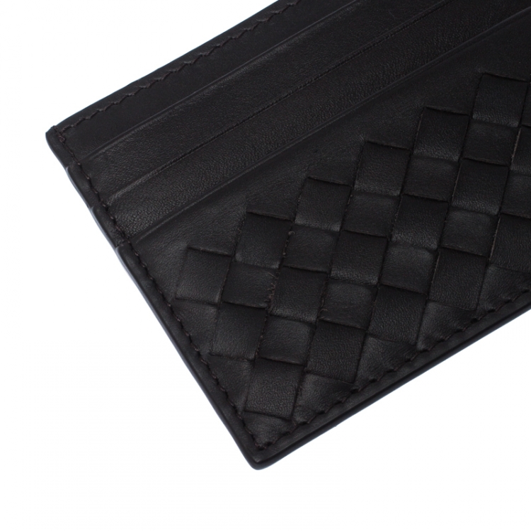 Pre Owned Bottega Veneta Brown Intrecciato Leather Slim Card Holder