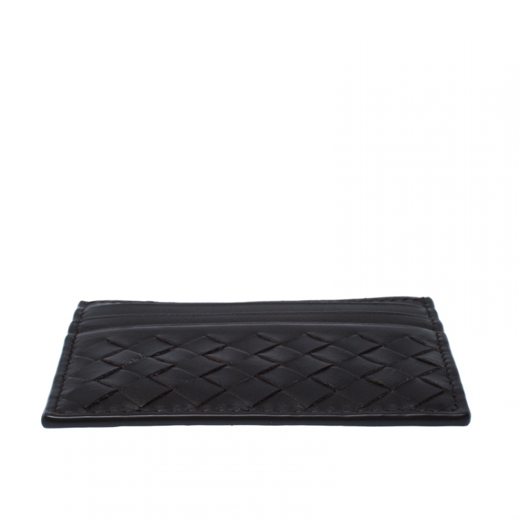 Pre Owned Bottega Veneta Brown Intrecciato Leather Slim Card Holder