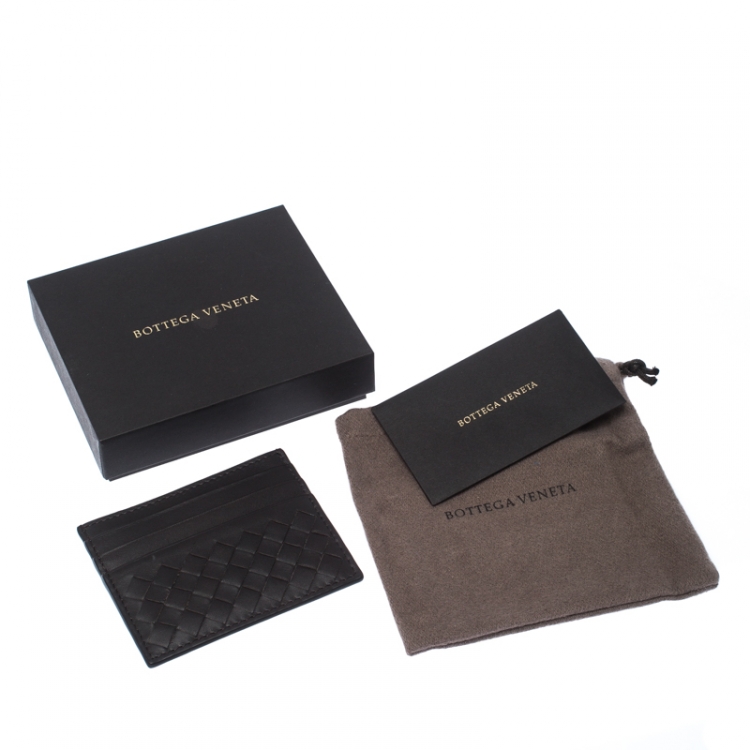 Pre Owned Bottega Veneta Brown Intrecciato Leather Slim Card Holder