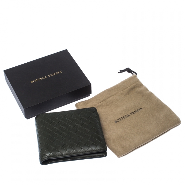 Pre Owned Bottega Veneta Dark Green Intrecciato Leather Bifold Wallet