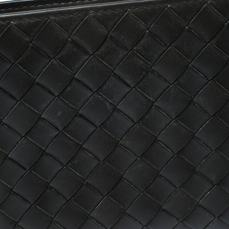 Pre Owned Bottega Veneta Dark Green Intrecciato Leather Bifold Wallet