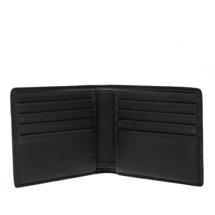 Pre Owned Bottega Veneta Dark Green Intrecciato Leather Bifold Wallet