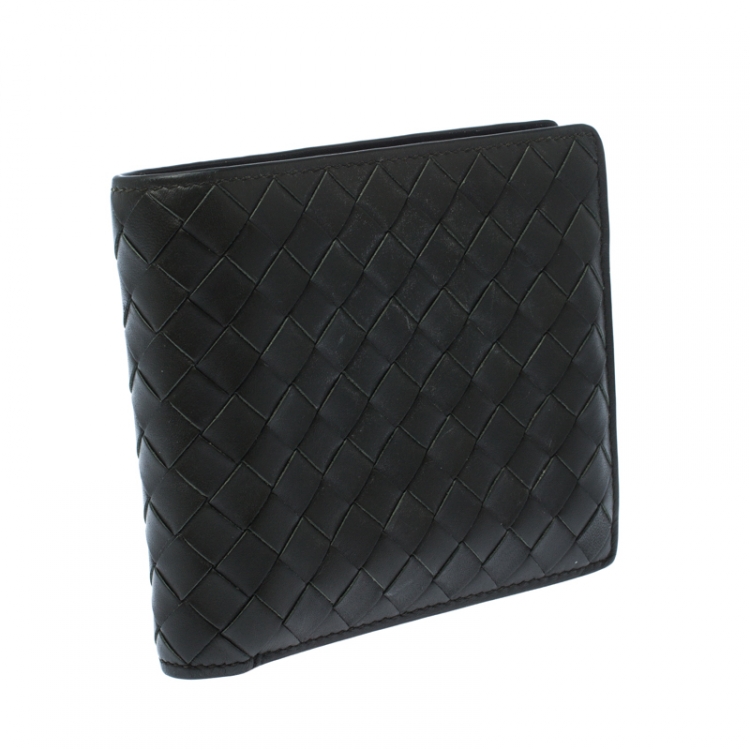 Pre Owned Bottega Veneta Dark Green Intrecciato Leather Bifold Wallet