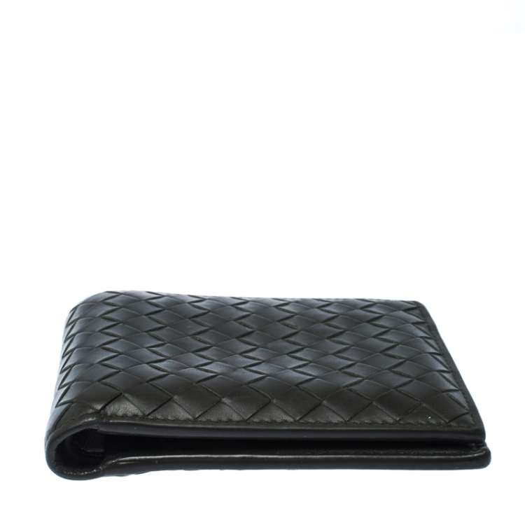 Pre Owned Bottega Veneta Dark Green Intrecciato Leather Bifold Wallet