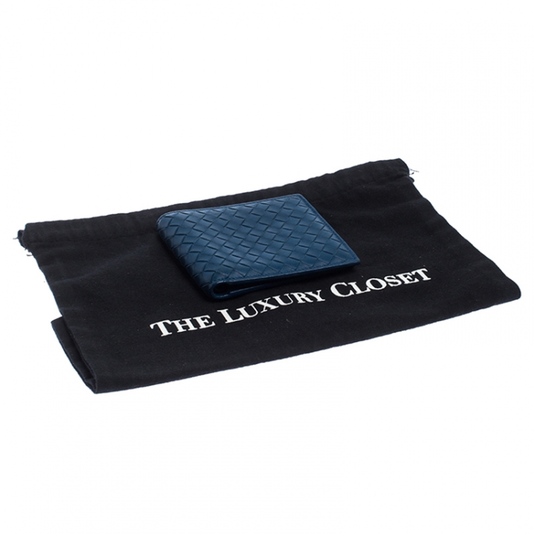 Pre Owned Bottega Veneta Blue Intrecciato Leather Bifold Wallet