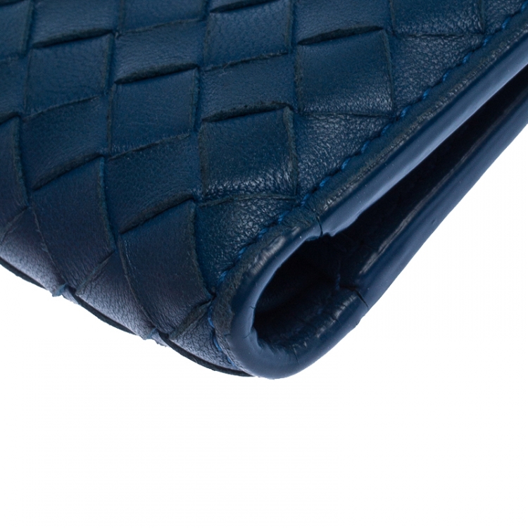 Pre Owned Bottega Veneta Blue Intrecciato Leather Bifold Wallet