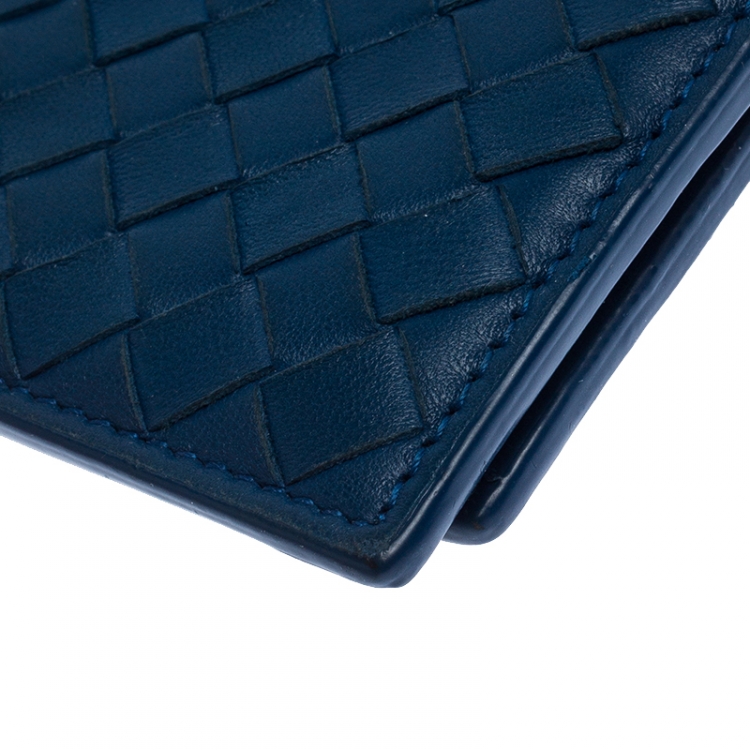 Pre Owned Bottega Veneta Blue Intrecciato Leather Bifold Wallet