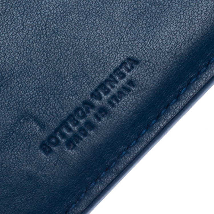 Pre Owned Bottega Veneta Blue Intrecciato Leather Bifold Wallet
