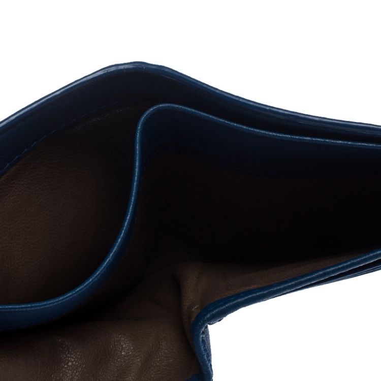 Pre Owned Bottega Veneta Blue Intrecciato Leather Bifold Wallet