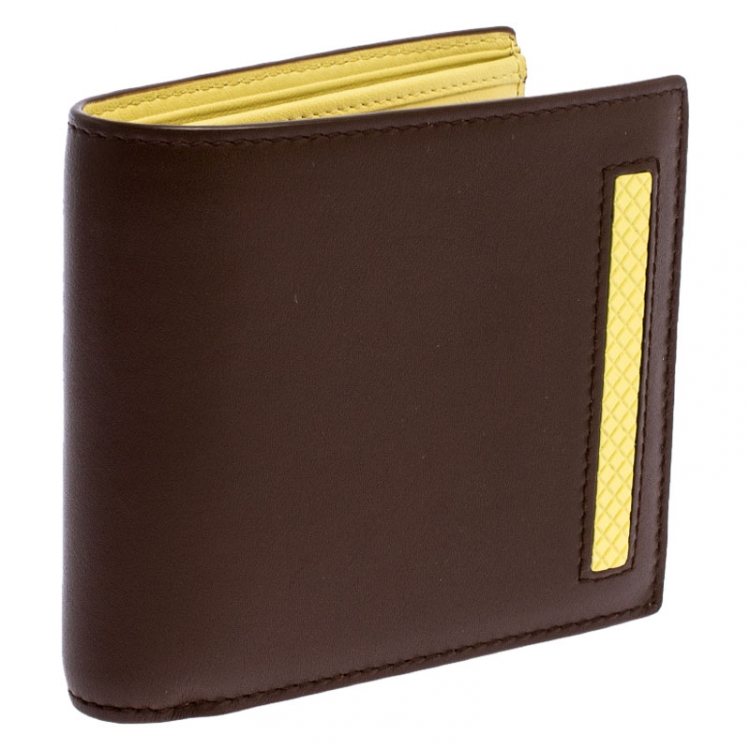 Pre Owned Bottega Veneta Brown/Yellow Leather Bifold Wallet