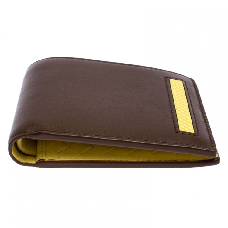 Pre Owned Bottega Veneta Brown/Yellow Leather Bifold Wallet