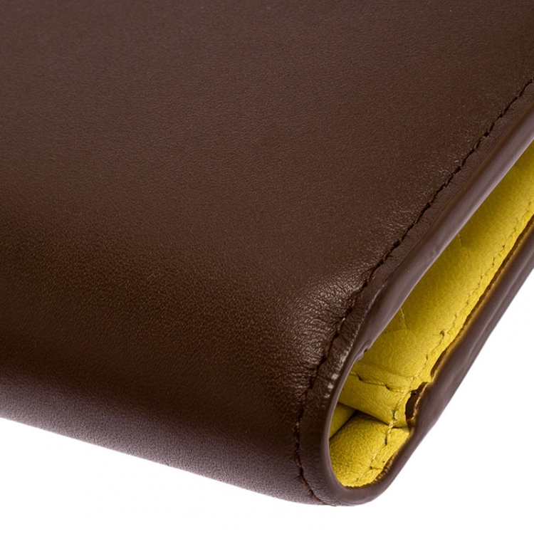 Pre Owned Bottega Veneta Brown/Yellow Leather Bifold Wallet
