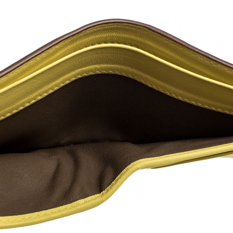 Pre Owned Bottega Veneta Brown/Yellow Leather Bifold Wallet