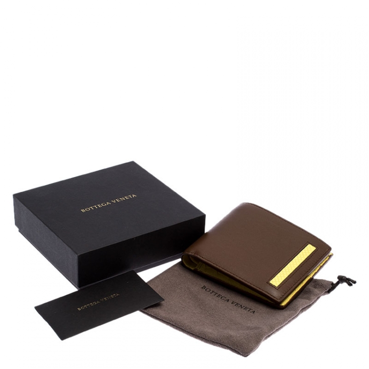 Pre Owned Bottega Veneta Brown/Yellow Leather Bifold Wallet