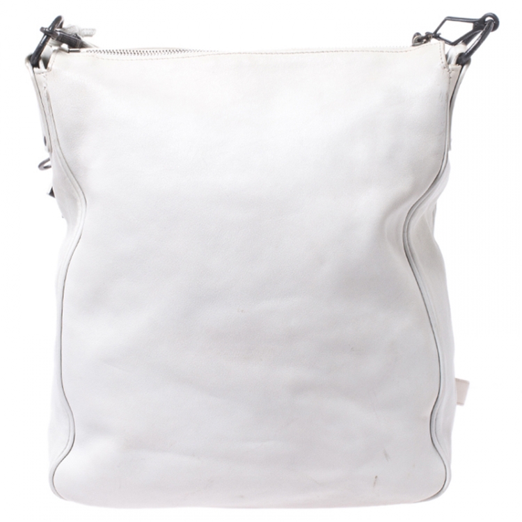 Pre Owned Bottega Veneta White Intrecciato Leather Messenger Bag