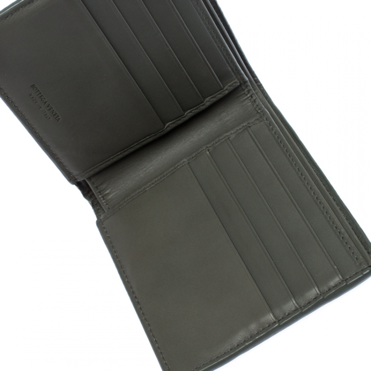 Pre Owned Bottega Veneta Dark Olive Green Intrecciato Leather Bifold Wallet