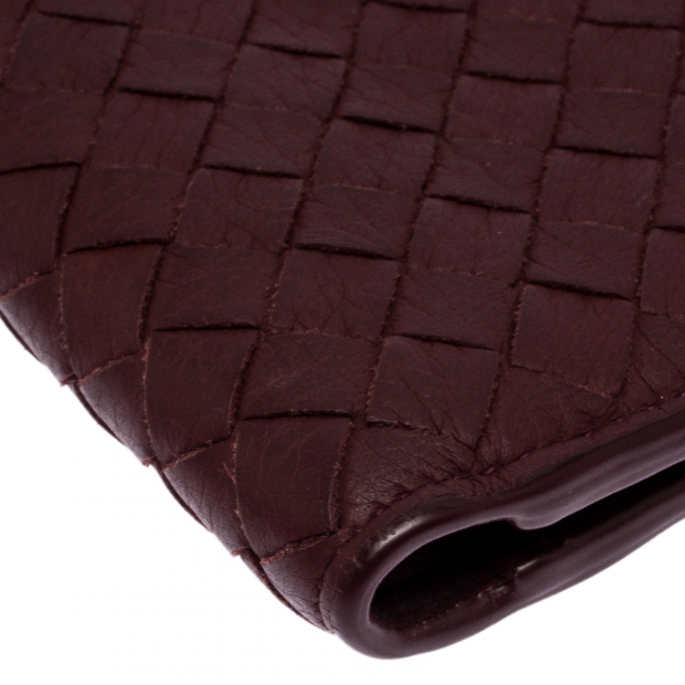 Pre Owned Bottega Veneta Burgundy Intreciatto Leather Bifold Wallet