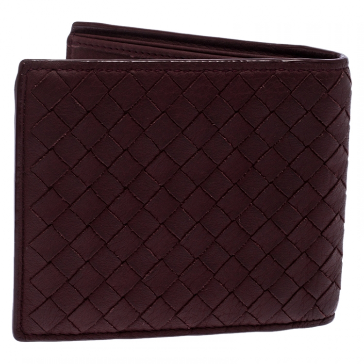 Pre Owned Bottega Veneta Burgundy Intreciatto Leather Bifold Wallet