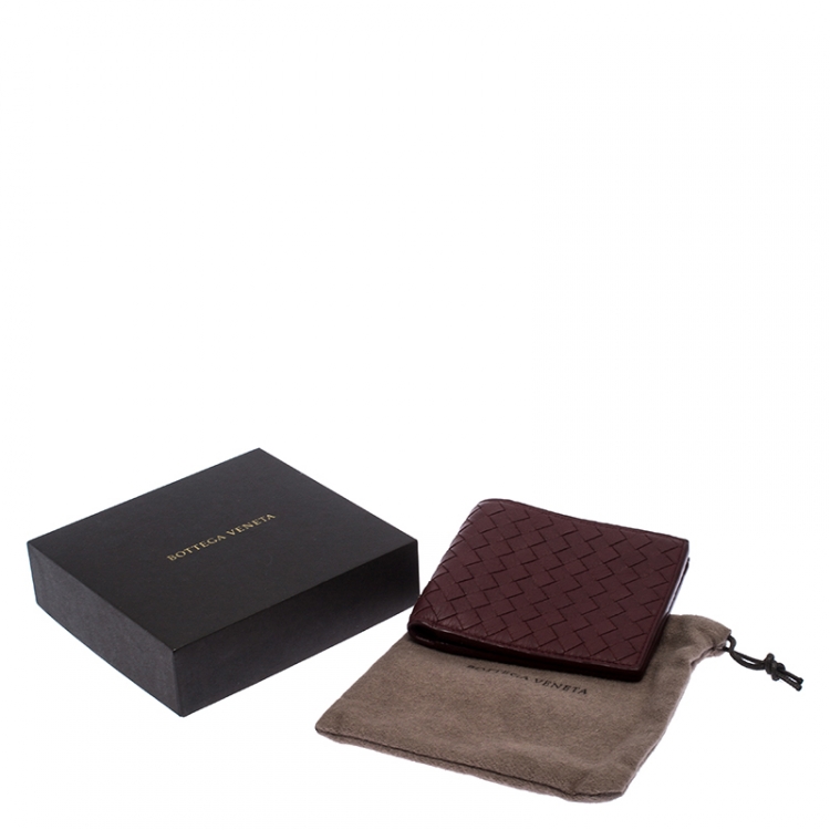 Pre Owned Bottega Veneta Burgundy Intreciatto Leather Bifold Wallet
