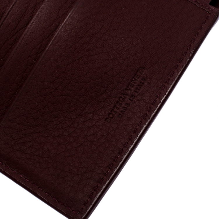 Pre Owned Bottega Veneta Burgundy Intreciatto Leather Bifold Wallet