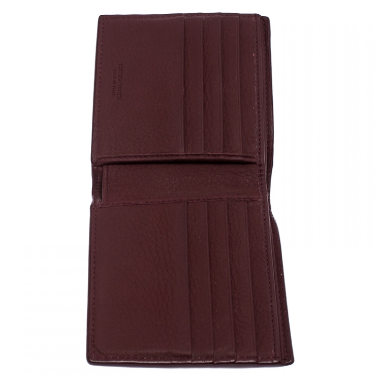 Pre Owned Bottega Veneta Burgundy Intreciatto Leather Bifold Wallet