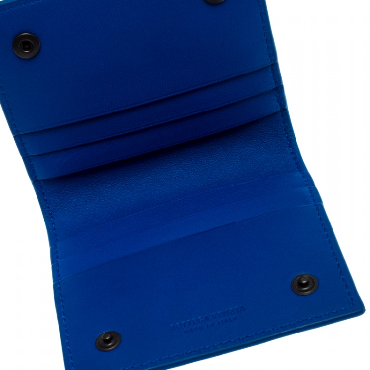 Pre Owned Bottega Veneta Blue Intrecciato Leather Bifold Card Holder