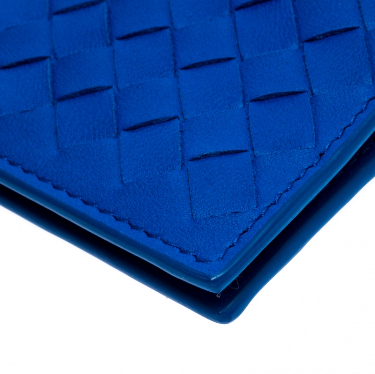 Pre Owned Bottega Veneta Blue Intrecciato Leather Bifold Card Holder