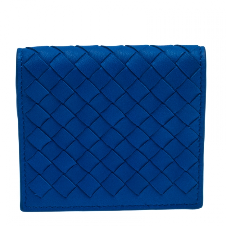 Pre Owned Bottega Veneta Blue Intrecciato Leather Bifold Card Holder