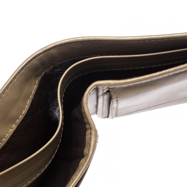 Pre Owned Bottega Veneta Olive Green Intrecciato Leather Bifold Wallet