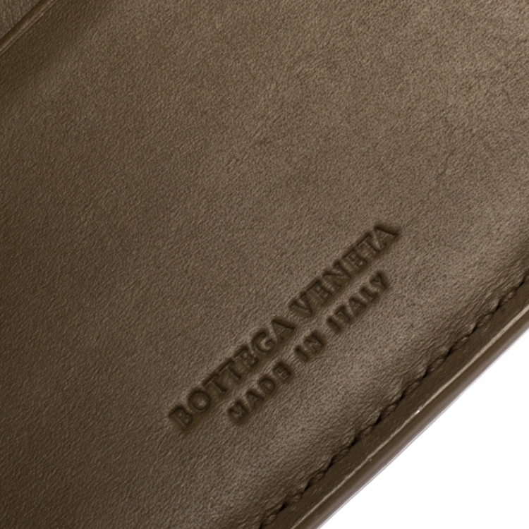 Pre Owned Bottega Veneta Olive Green Intrecciato Leather Bifold Wallet