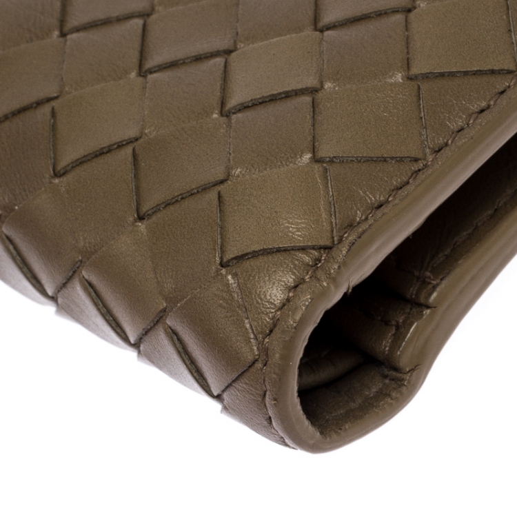 Pre Owned Bottega Veneta Olive Green Intrecciato Leather Bifold Wallet
