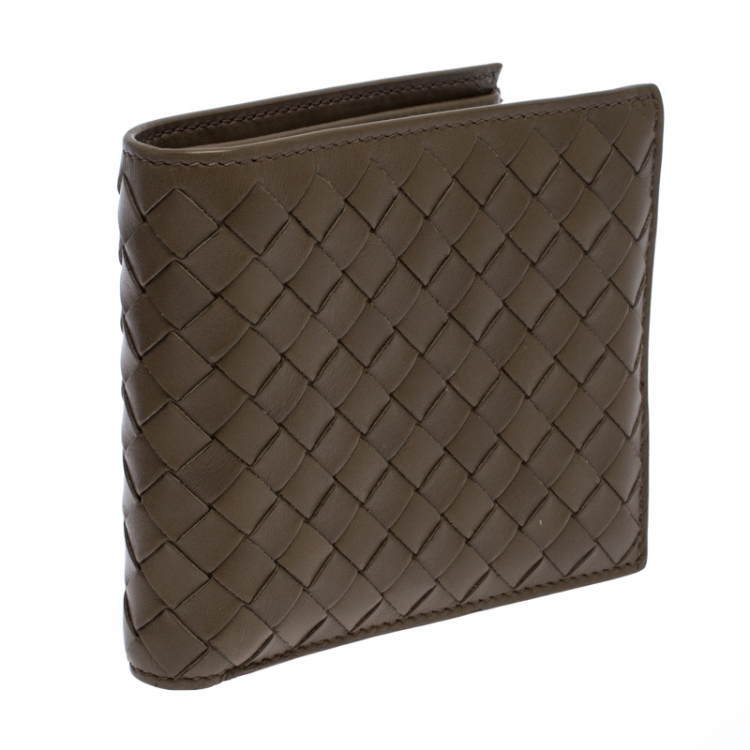 Pre Owned Bottega Veneta Olive Green Intrecciato Leather Bifold Wallet