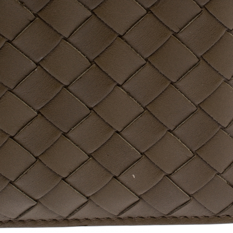 Pre Owned Bottega Veneta Olive Green Intrecciato Leather Bifold Wallet