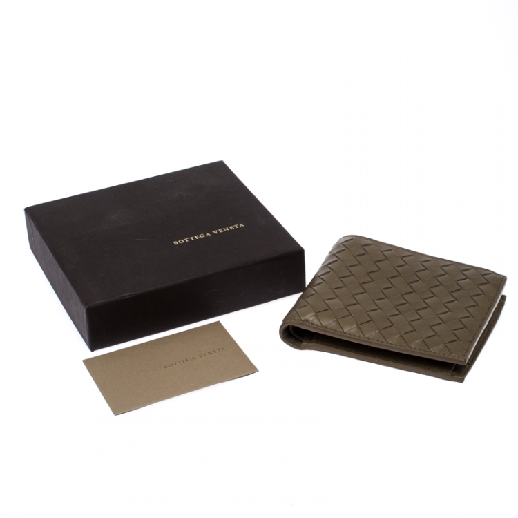 Pre Owned Bottega Veneta Olive Green Intrecciato Leather Bifold Wallet