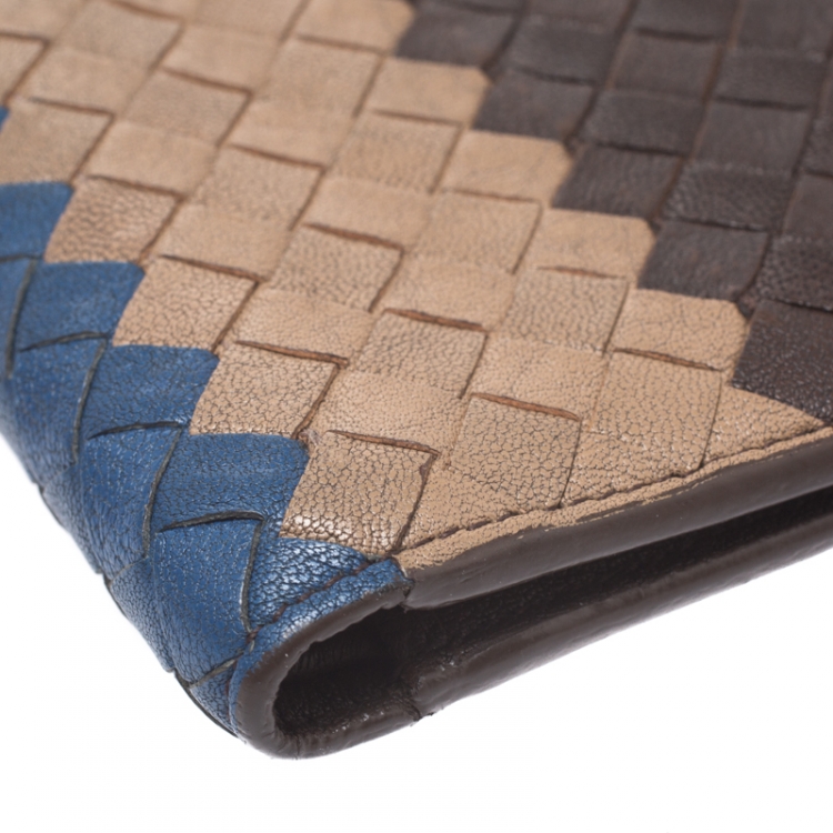Pre Owned Bottega Veneta Tricolor Intrecciato Leather Bifold Wallet
