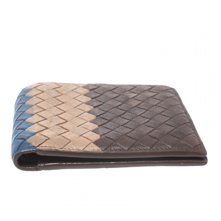 Pre Owned Bottega Veneta Tricolor Intrecciato Leather Bifold Wallet