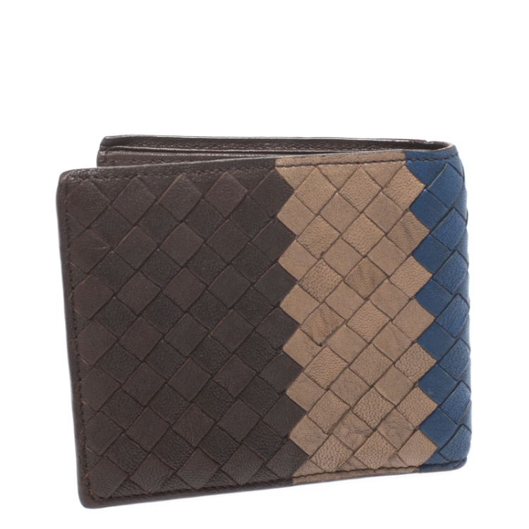 Pre Owned Bottega Veneta Tricolor Intrecciato Leather Bifold Wallet