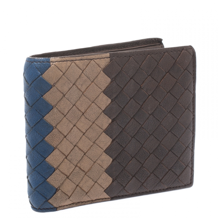 Pre Owned Bottega Veneta Tricolor Intrecciato Leather Bifold Wallet