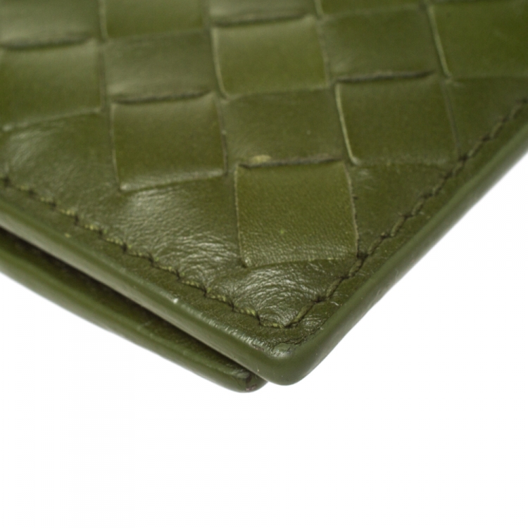 Pre Owned Bottega Veneta Green Intrecciato Leather Bifold Wallet