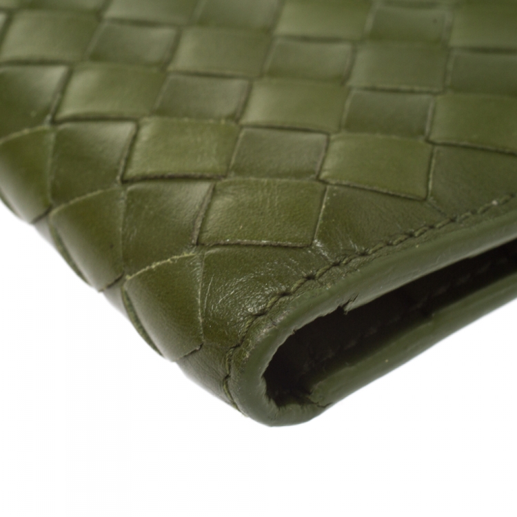 Pre Owned Bottega Veneta Green Intrecciato Leather Bifold Wallet