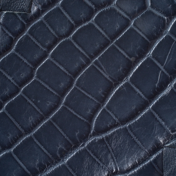 Pre Owned Bottega Veneta Blue Intrecciato Leather and Crocodile Bifold Wallet