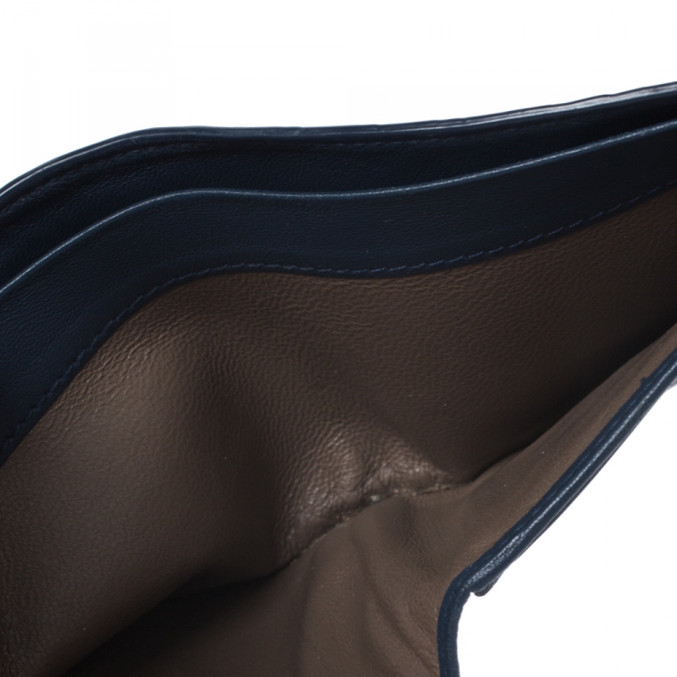 Pre Owned Bottega Veneta Blue Intrecciato Leather and Crocodile Bifold Wallet