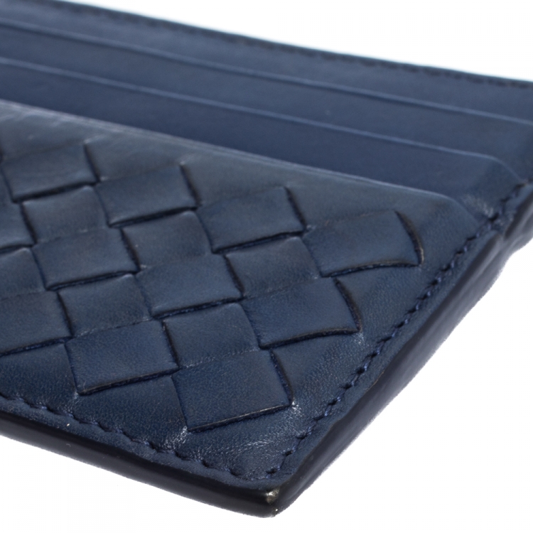 مملوكة مسبقًا Bottega Veneta Blue Intrecciato Leather Card Holder