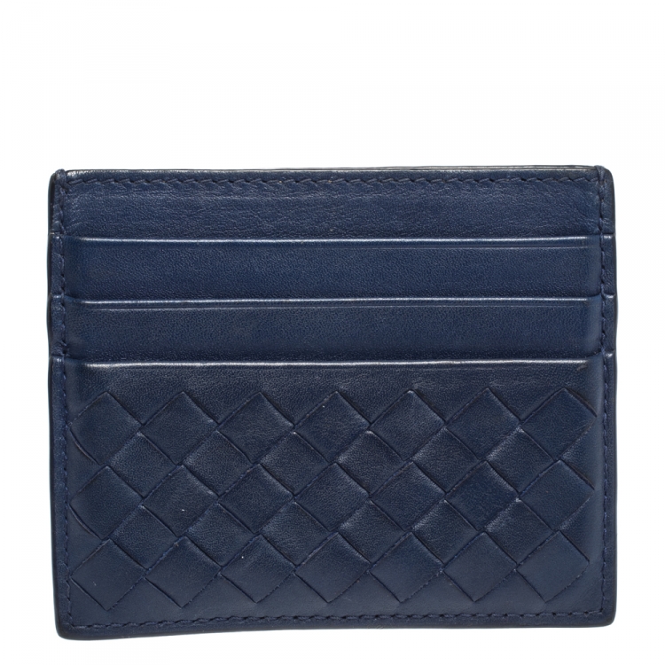 مملوكة مسبقًا Bottega Veneta Blue Intrecciato Leather Card Holder