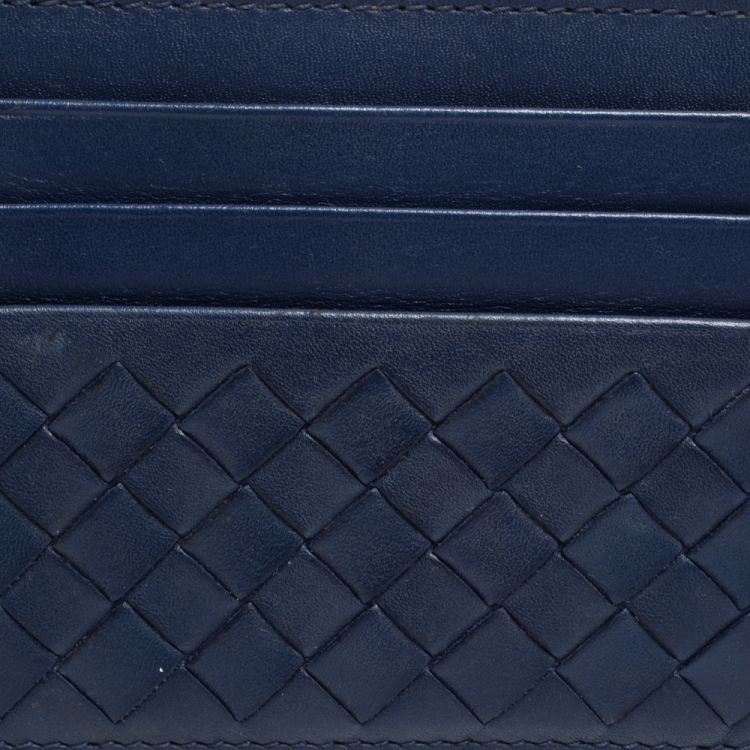 مملوكة مسبقًا Bottega Veneta Blue Intrecciato Leather Card Holder