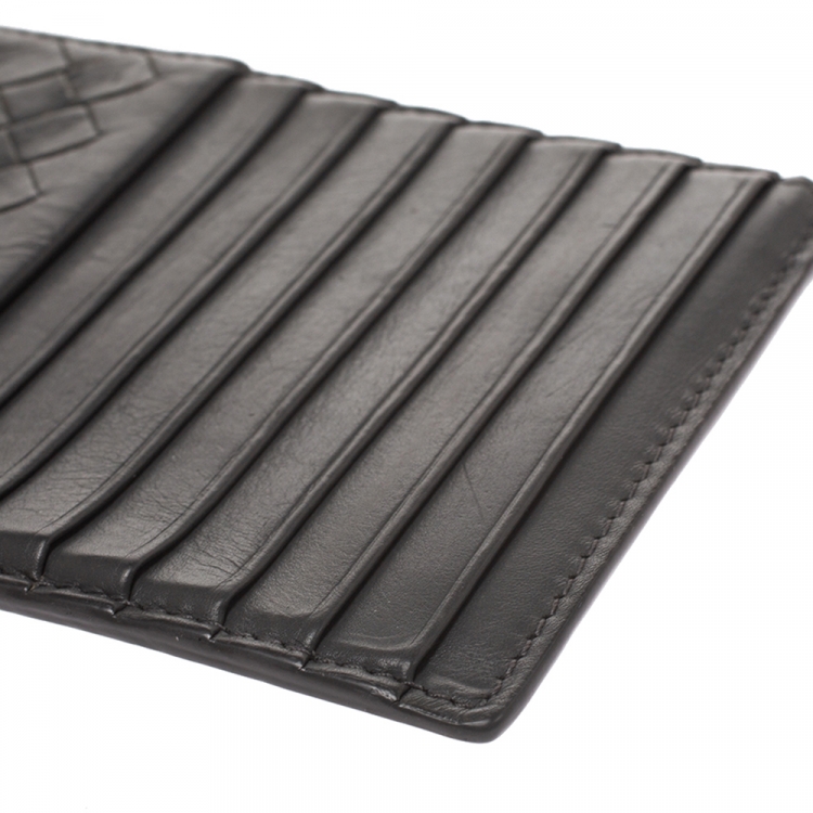 Pre Owned Bottega Veneta Gris Tarmac Intrecciato Leather Card Holder 8CC